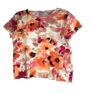 Croft & Barrow Womens Classic Tee Medium Floral Cotton Pastel Watercolor Top